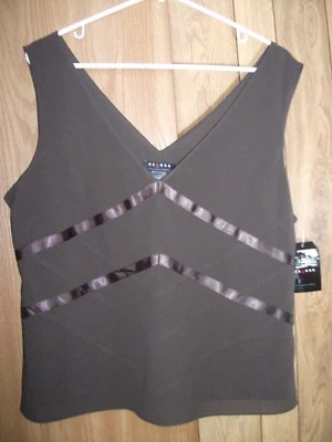 AXCESS Women 16 Sleeveless Dark Brown Shell V Neck Tank RETAIL $36 NWT free ship - Image 1 of 3