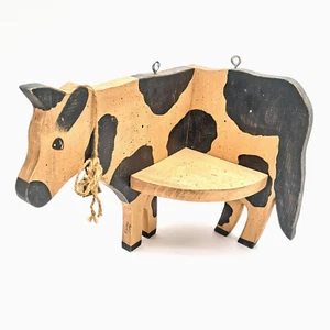 VTG Hand Painted Wooden Cow Corner Shelf Wall Mount Signed Art Cottage Farmhouse - Picture 1 of 11