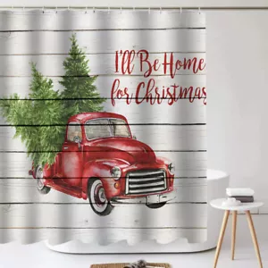 Christmas Tree Shower Curtain Vintage Wooden Door Car Fabric Bathroom Decoration - Picture 1 of 10
