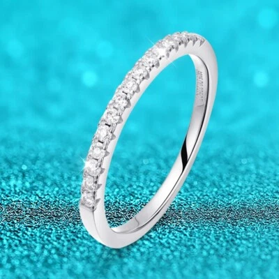 D Color Round Cut Moissanite Half Eternity Ring Wedding Band 925 Sterling Silver - Image 1 of 4