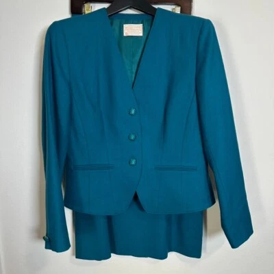 Conjunto de traje falda vintage de lana Pendleton azul verdoso para mujer talla 10 carrera negocios Foto 1 de 4