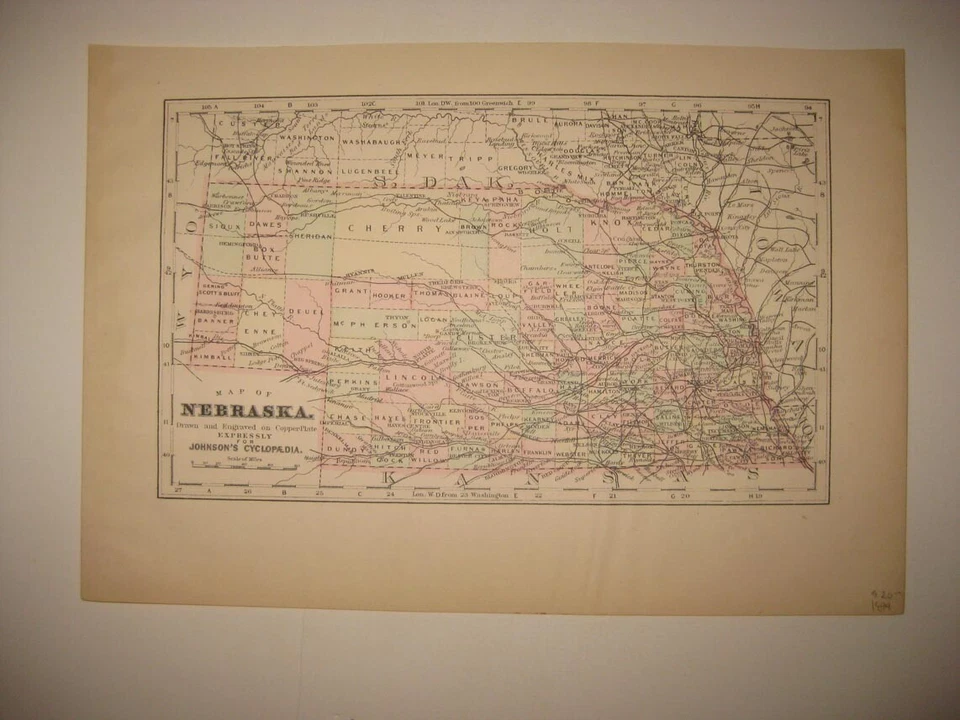 GORGEOUS ANTIQUE 1899 NEBRASKA HANDCOLORED MAP LINCOLN OMAHA RAILROAD SUPERB NR - Image 1 of 1