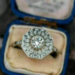 Vintage Art déco 2 Kt Rund Diamant Verlobungsring Geschenk Ring Weißgold Finish - Bild 1 von 5