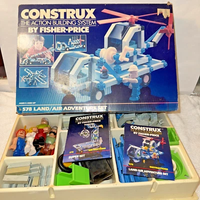 Fisher Price Construx sets x2 Pieces Figures Manuals Box 578 579 vintage build - Image 1 of 4
