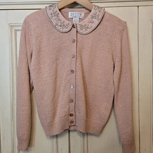 Cárdigan Petite Sophisticate Rosa Cuentas Vintage Años 80 90 Y2K Pequeño - Imagen 1 de 11