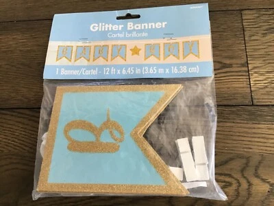 Banner con letras pinza para ropa azul con detalles dorados para bebé niño Foto 1 de 4