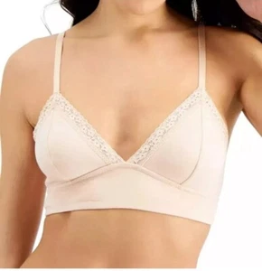 Jenni On Repeat Wide Lace Trim Cotton Bralette Chai Nude Size Small - Picture 1 of 7