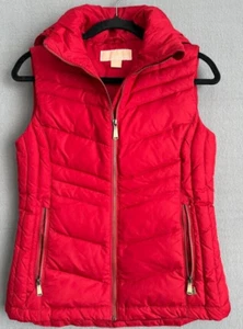 Michael Kors Puffer Vest Women Red XS Full Zip Pockets  Removable Hood - Picture 1 of 18
