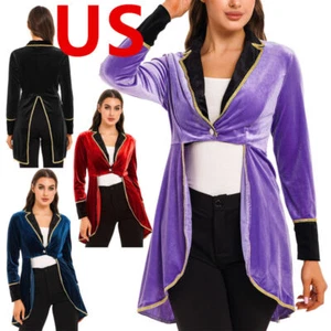 Womens Costume Velvet Halloween Cosplay Coat Long Sleeve Lapel Blazers Jacket - Picture 1 of 31
