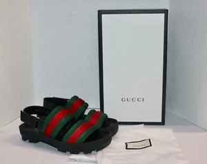 Gucci 428578 Signature Web Canvas Flat Sandals Black Men's Size 7 - Picture 1 of 13