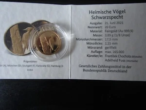 20 Euro Goldmünze Heimische Vögel Schwarzspecht 2021 A,D,F - Bild 1 von 1