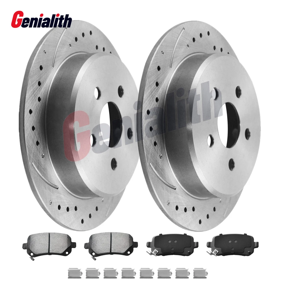 For Chrysler Town & Country 2008 - 2012 Rear Drilled Brake Rotors Ceramic Pads - Imagem 1 de 4