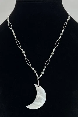Único Collar Artesanal Media Luna MOP Plata Esterlina Colgante Perlas Cuarzo Foto 1 de 4