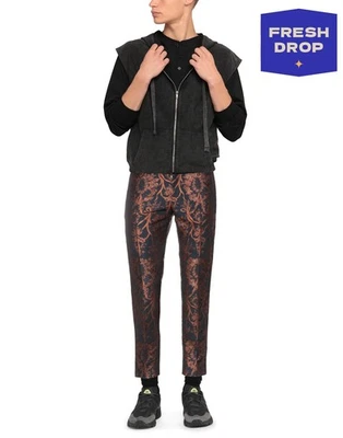 RRP €1200 DOLCE & GABBANA Jacquard Flat Front Trousers IT44 US34 XS Black Floral - Image 1 of 4