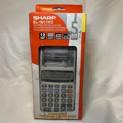 NEW Sharp EL-1611H II Hand-Held Printing Calculator With AC Adapter, LCD Display - Image 1 of 4