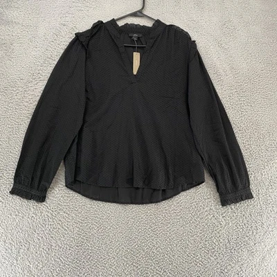 J. Blusa Crew Mujer Grande Negra Punto Suizo Volantes Cuello en V 100% Algodón Oficina Foto 1 de 4