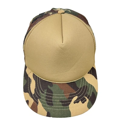 Boné vintage camuflado caminhoneiro Snapback anos 80 anos 90 caça marrom bolha malha BE - Imagem 1 de 4