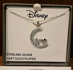 Disney 14K vergoldet Sterlingsilber CZ Mickey Minnie Mond Halskette 16" Kette  - Bild 1 von 7