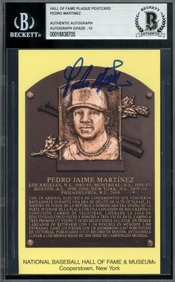 Pedro Martinez Gem Mint 10 Beckett BAS Signed Gold Hall of Fame Plaque Postcard  - Image 1 of 2