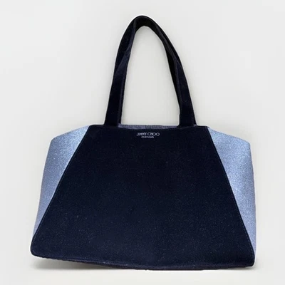 Bolso de Mano Jimmy Choo Perfume Negro Terciopelo/Plata Brillo Bolso Cartera Foto 1 de 4