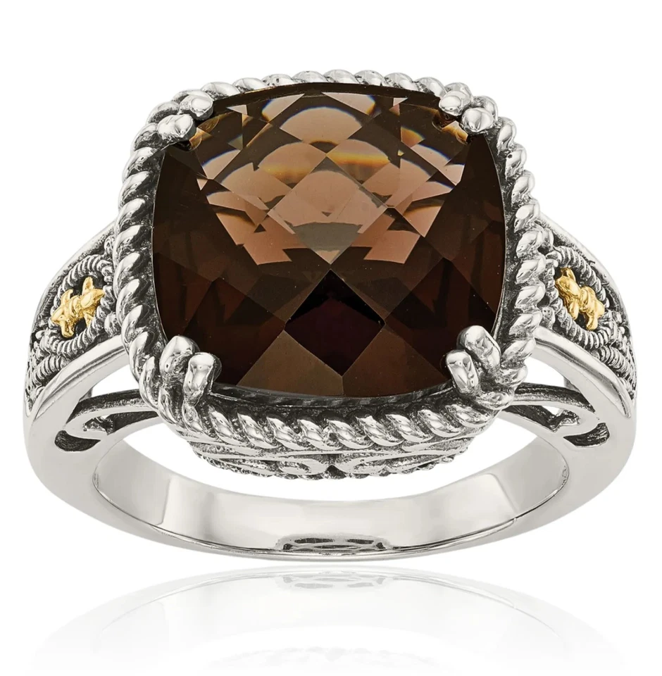 925 Sterling Silver Cushion-Cut Smoky Quartz Cocktail Statement Ring Foto 1 de 4