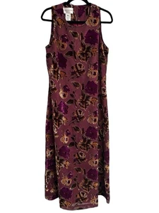 Vintage Wvan Picone Y2K Velvet Burgundy Burnout Midi Maxi Dress Goth Grunge 12 - Picture 1 of 7