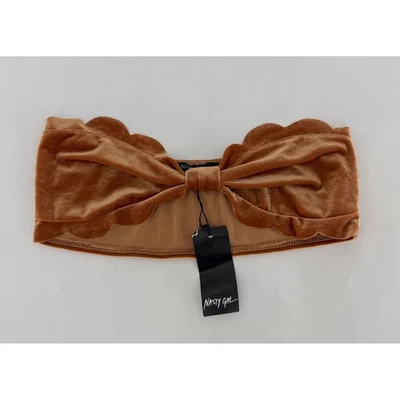 Новый с Ярлыками Nasty Gal бархата бант бандо верхний корицы коричневый зубчатые края M фестиваль - Изображение 1 из 4