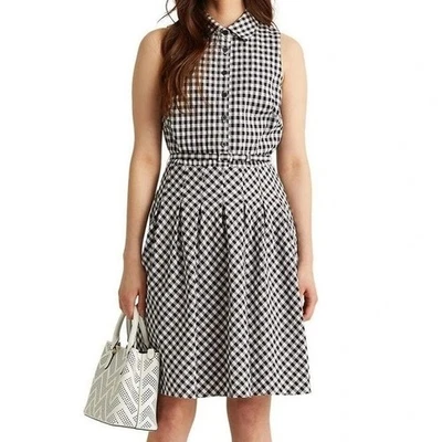 Lauren Ralph Lauren Sleeveless Gingham Dress Sz 18 Retro Pleat Preppy Old Money - Image 1 of 4
