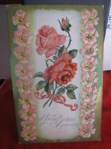 Vintage Embossed Rose Birthday Greeting Postcard 1911 - Picture 1 of 7