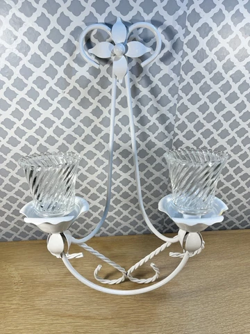 Shabby Chic Wrought Iron Candleholder Wall Hanging w/Glass Votives Cover