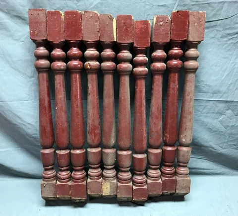 VTG Lot 10 Turned Hardwood 2x22 Oak Spindles Red Staircase Burgandy Old 1162-23B Cover