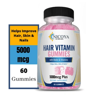 Gomitas vitamínicas para cabello, piel y uñas 5000 mcg | Crecimiento más fuerte, saludable y rápido Foto 1 de 4