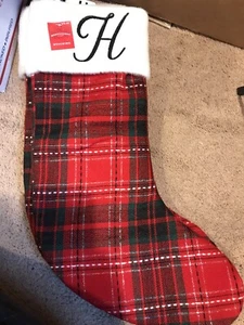 LETTER H - Initial WONDERSHOP TARGET Plaid  CHRISTMAS STOCKING MONOGRAM 18" NEW - Picture 1 of 1