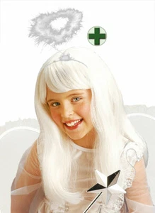 Weiße Perücke Engel Weihnachten mit Heiligenschein Engelsperücke für Mädchen KK - Bild 1 von 3