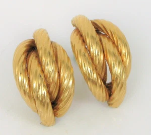 VTG BEAUTIFUL 14K YELLOW GOLD HOLLOW CUSTOM ROPE HALF HOOP EARRINGS 3.1 GRAMS - Picture 1 of 2