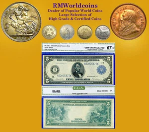 Billete de 5 dólares de la Reserva Federal FR-847a 1914, excelente gema sin circular, afilado, belleza. - Imagen 1 de 2