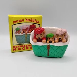 Vintage Three Bears Family Sleeping Memo Buddies Refrigerator Memo Magnets Set - Picture 1 of 18