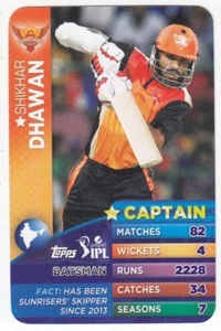 SHIKHAR DHAWAN Sunrisers Hyderabad 2015 TOPPS IPL Trump Cricket Card - Picture 1 of 1