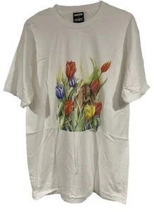 Vtg Deadstock 90s Sz L Rabbit Flower Nature Art Single Stitch Tee Signal Sports - Picture 1 of 9