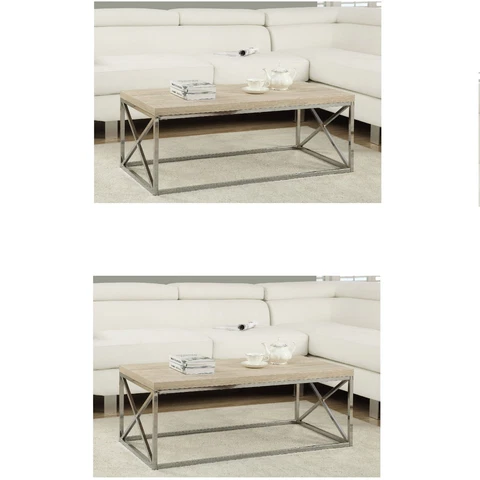 Monarch Natural Wood-Look Finish Chrome Metal Contemporary Coffee Table (2 Pack) Cover