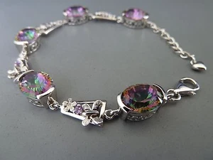 100% 925 Sterling silver Bracelet, natural stones (Mystic Topaz). Aussie Seller - Picture 1 of 4