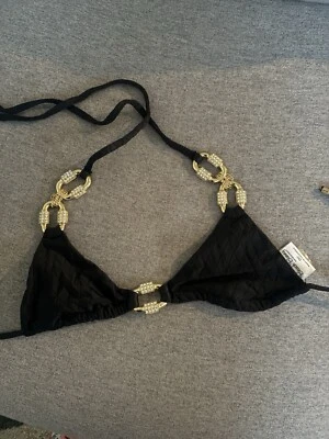 BIKINI BUNNY PLAYA JOYAS Y CRISTALES NEGRO TRIÁNGULO TOP Talla XS resort Foto 1 de 4