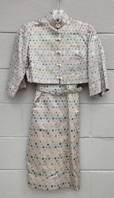 Hand Tailored Japanese Wiggle Dress with matching  Jacket silk Brocade 1960’s - Image 1 of 4