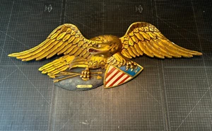 Handcarved Eagle with shield 44" x 15" x 5" by Capt. Ed Moore, Maine woodcarver - Picture 1 of 4