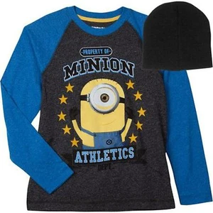 Despicable Me Minion Long Sleeve t-shirt Sz 4-5 6-7 8 10-12 New Child w Beanie - Picture 1 of 1