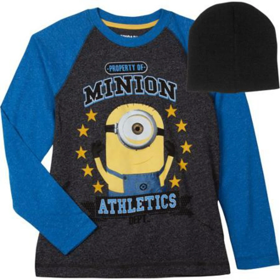 Despicable Me Minion Long Sleeve t-shirt Sz 4-5 6-7 8 10-12 New Child w Beanie - Image 1 of 1