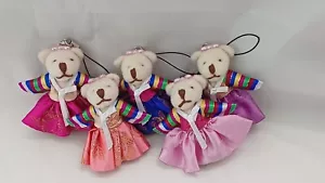 5er Set süße Bär Schlüsselanhänger im traditionellen koreanischen Hanbok Outfit - Bild 1 von 9