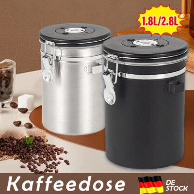 Kaffeedose 2,8 Liter Kaffeebehälter Edelstahl Aromadose Luftdicht mit Löffel DE - Bild 1 von 4
