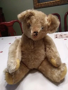 17" ANTIQUE MOHAIR TEDDY BEAR, OLD BEAR, OLD TOY 1920s SHOE BUTTON EYES - Picture 1 of 12