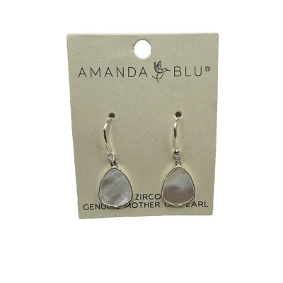 Mother of Pearl Dangle Drop Earrings Cubic Zirconia Silver Tone boudoir, beach - Image 1 of 4